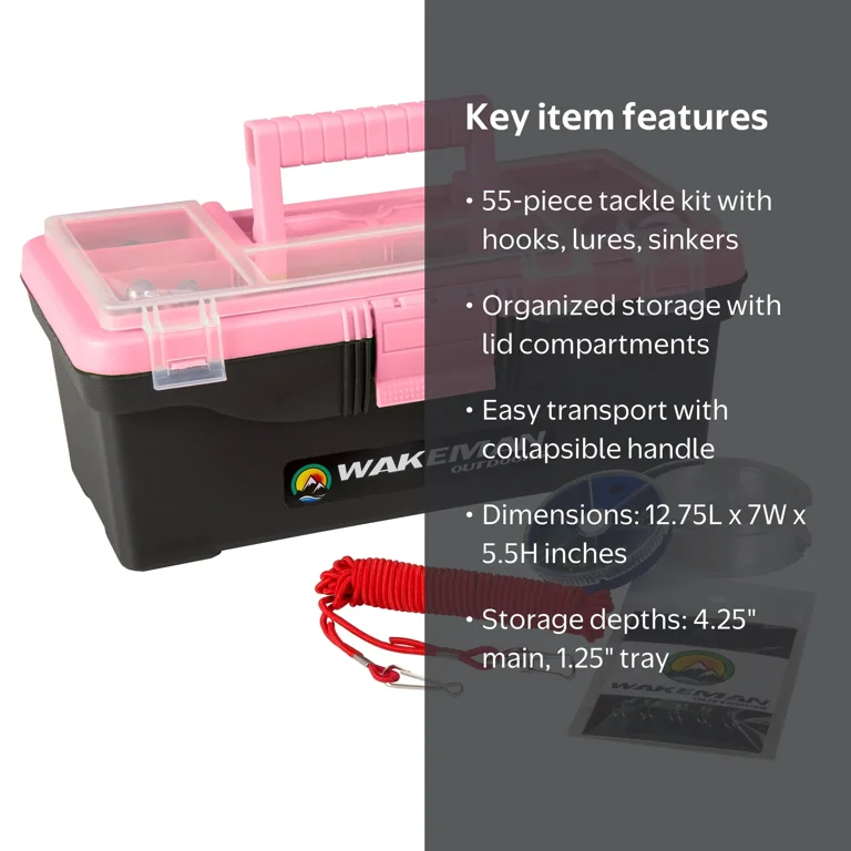 beginners fishing tackle box PLUSINNO Large 3 Layers Lures Kit with Tackle Included rig tackle essentials from four iconic American fishing brandsBullet Weights Wakeman Outdoors Fishing Single Tray