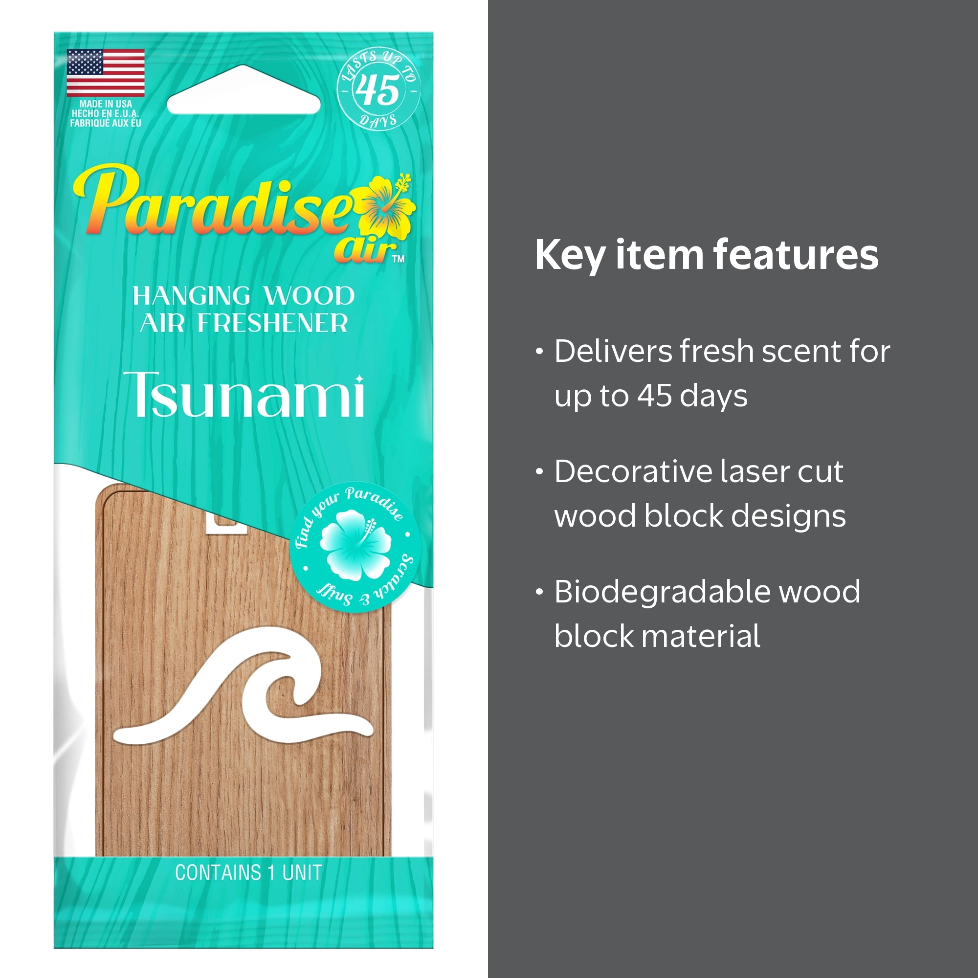 Paradise Air Hanging Wood Air Freshener, Laser Cut Design, 1 Unit