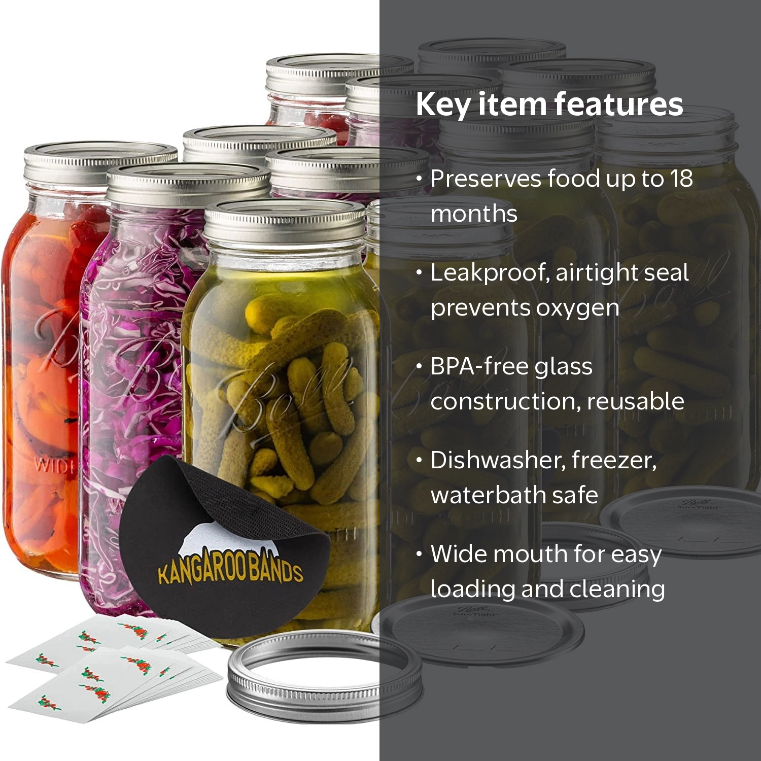 Ball, Wide Mouth Mason Jars 64 oz, 12-pack with Lids and Bands