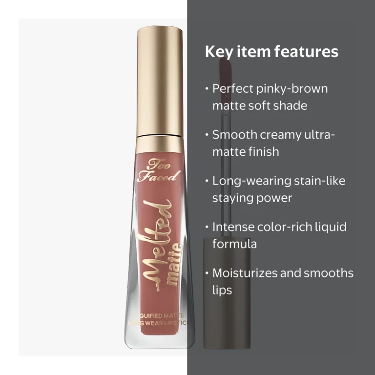 Too Faced Melted Matte Liquid Lipstick, Sell Out Color, Soft Pinky