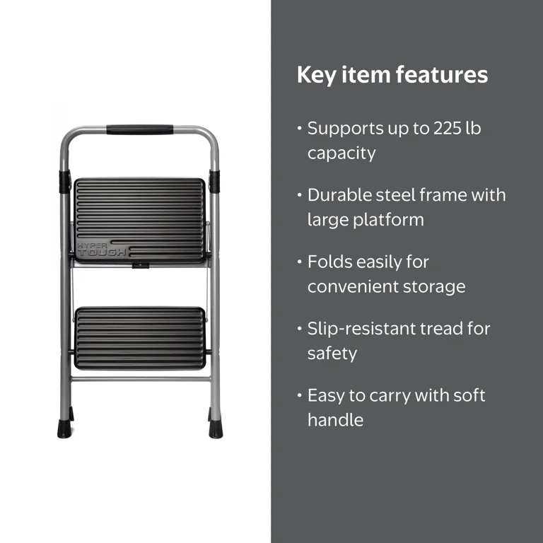 Hyper Tough Gray & Black 2-Step Steel Large Platform & Foldable