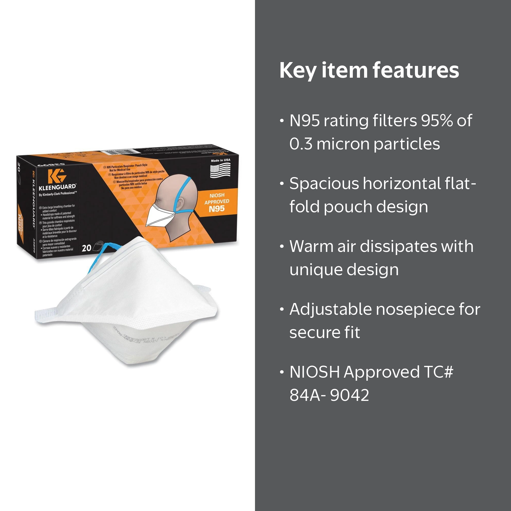 Kleenguard N95 Respiratory Face Masks, Dust Protection, Regular