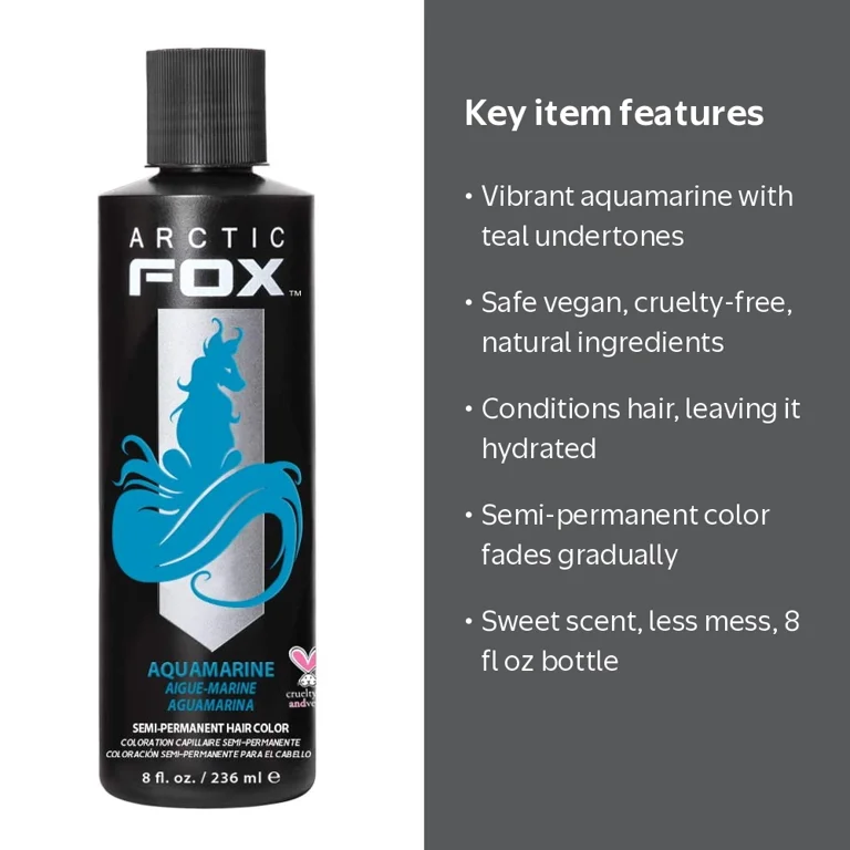 Arctic Fox Vegan Semi-Permanent Hair Dye, Aquamarine, 8 fl oz