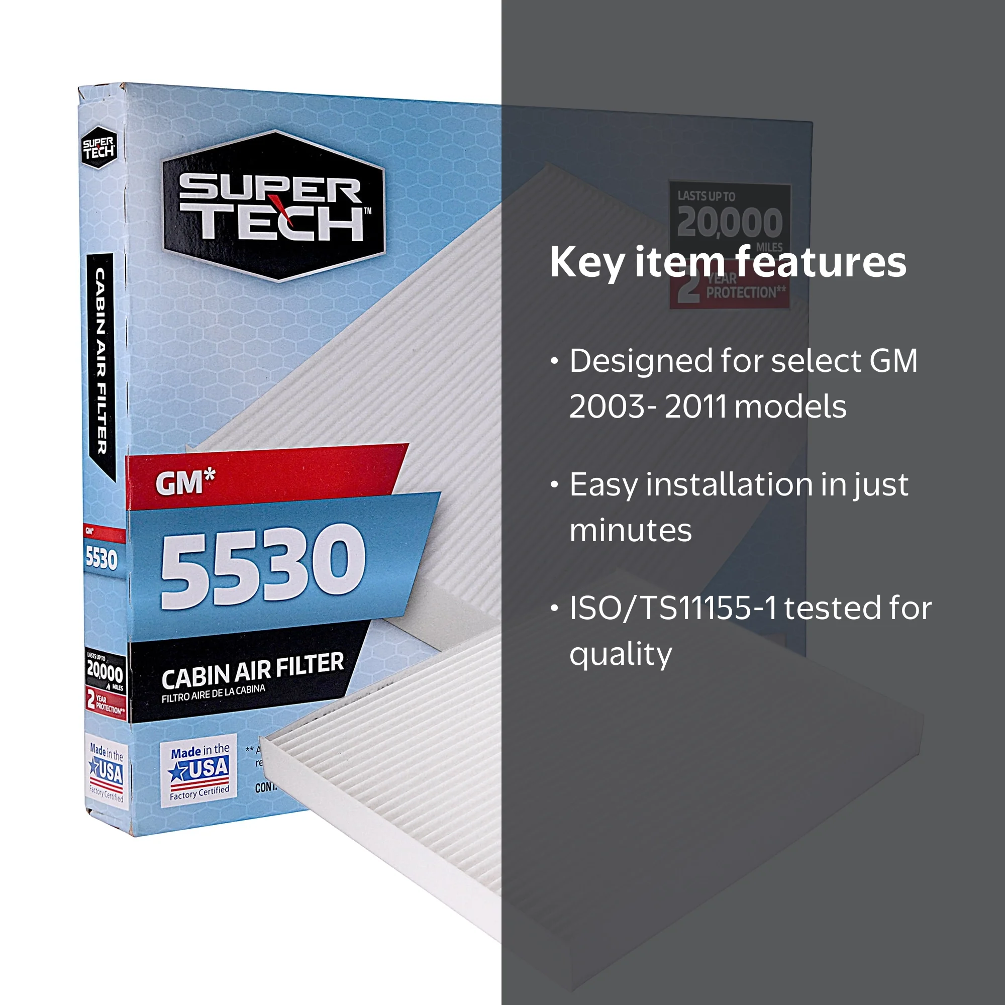 Super Tech Cabin Air Filter 5530 Replacement for GM Fits Chevrolet