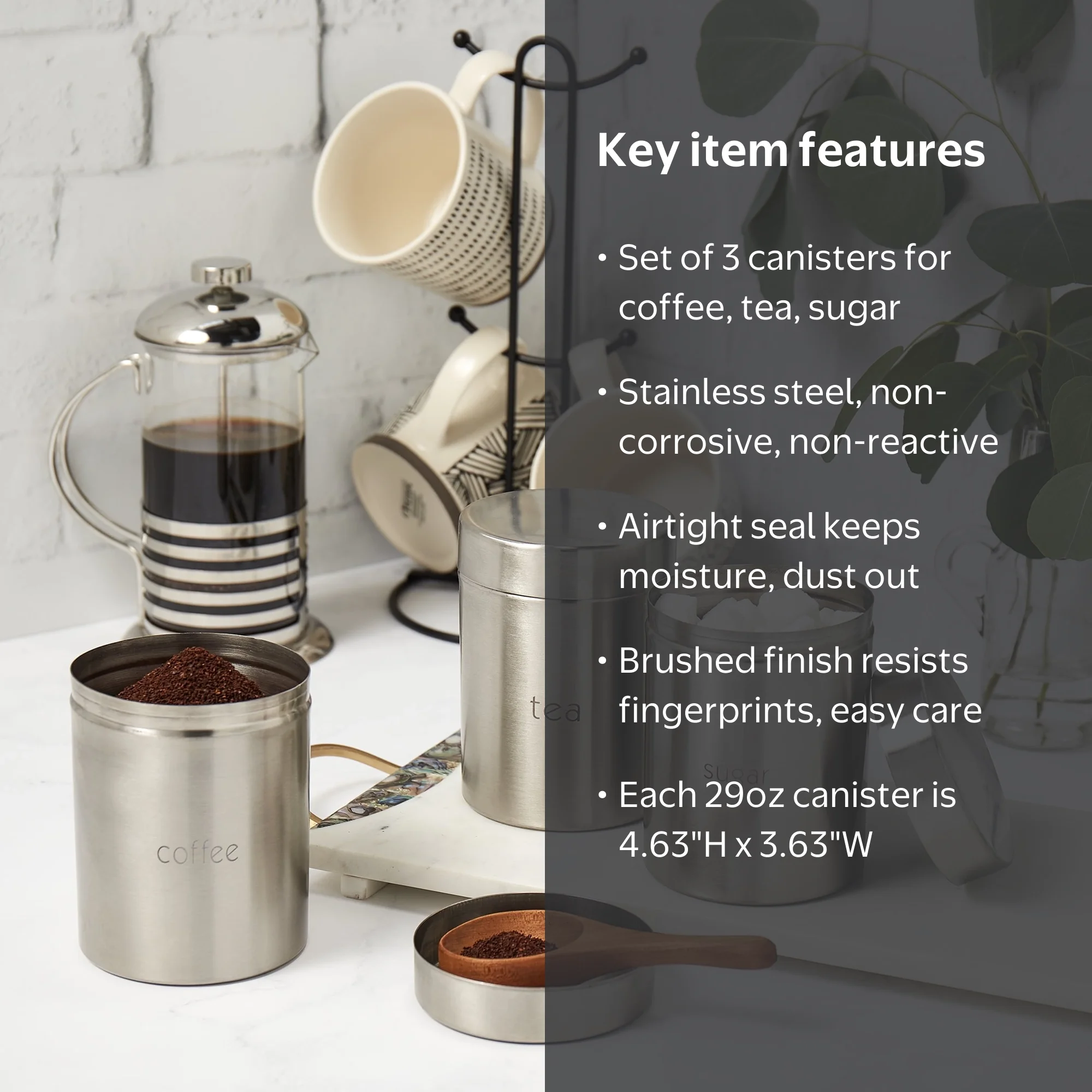Basic Essentials Stainless Steel Canister Set - 3 Piece Coffee