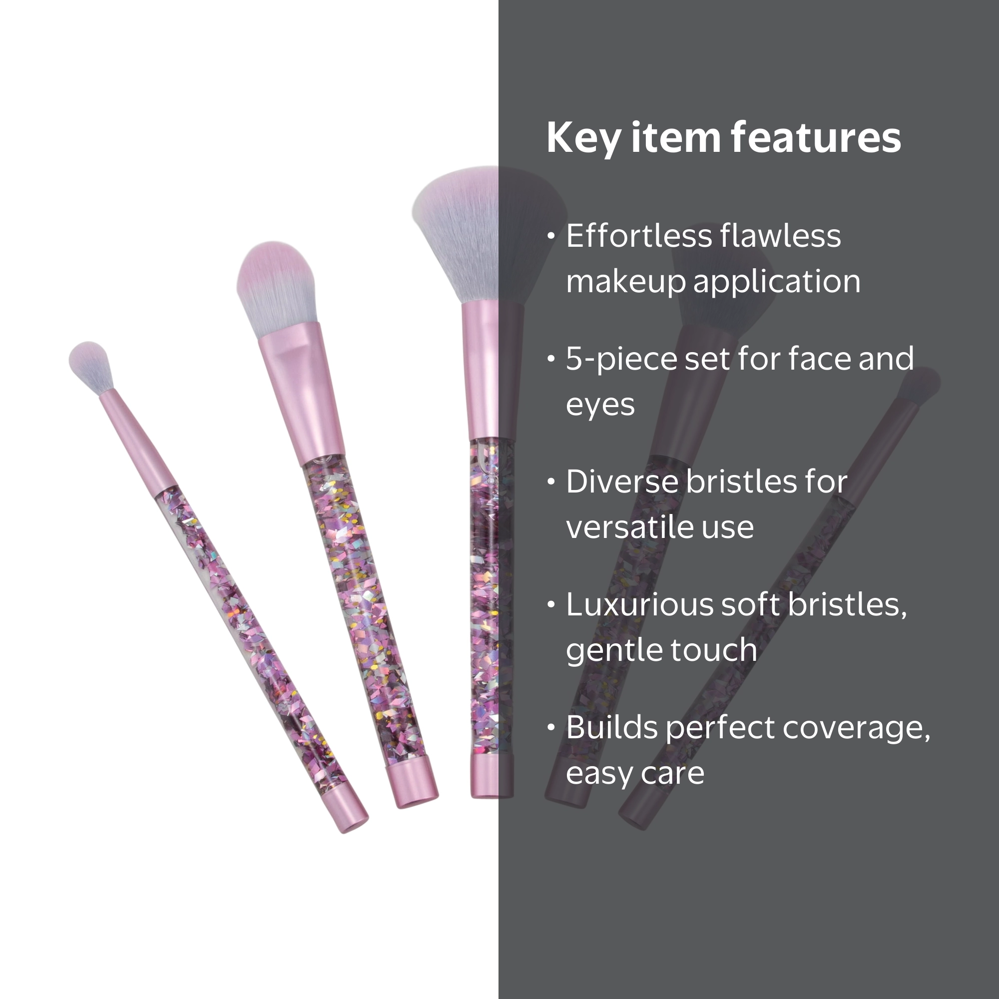 Candie Couture Brand 5 Piece Face Makeup Brush Set for Face and