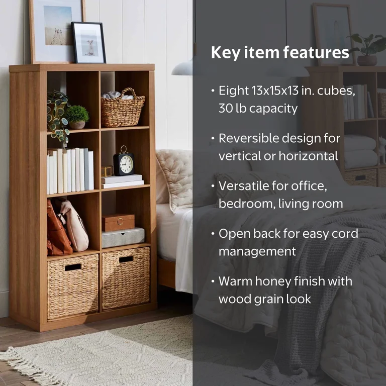 Better Homes & Gardens 8 Cube Storage Organizer, Light Honey, Open