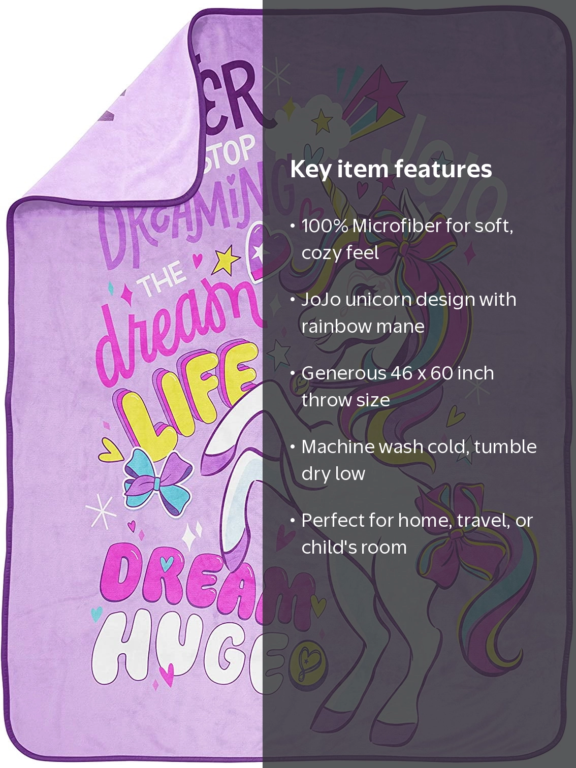 Nickelodeon JoJo Siwa Unicorn Dream Kids Plush Microfiber Throw