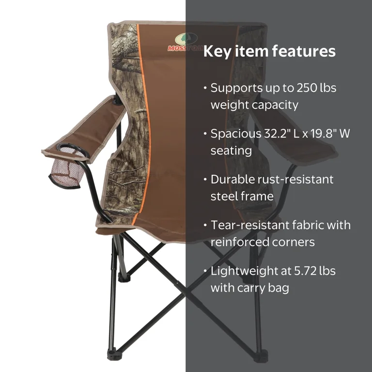 Mossy Oak Camo Quad Chair with Soft Arm, Durable Steel Frame, Mesh