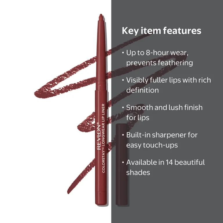 Revlon, Lip Liner, 640 Raisin, Longwear, 0.01 oz, built-in