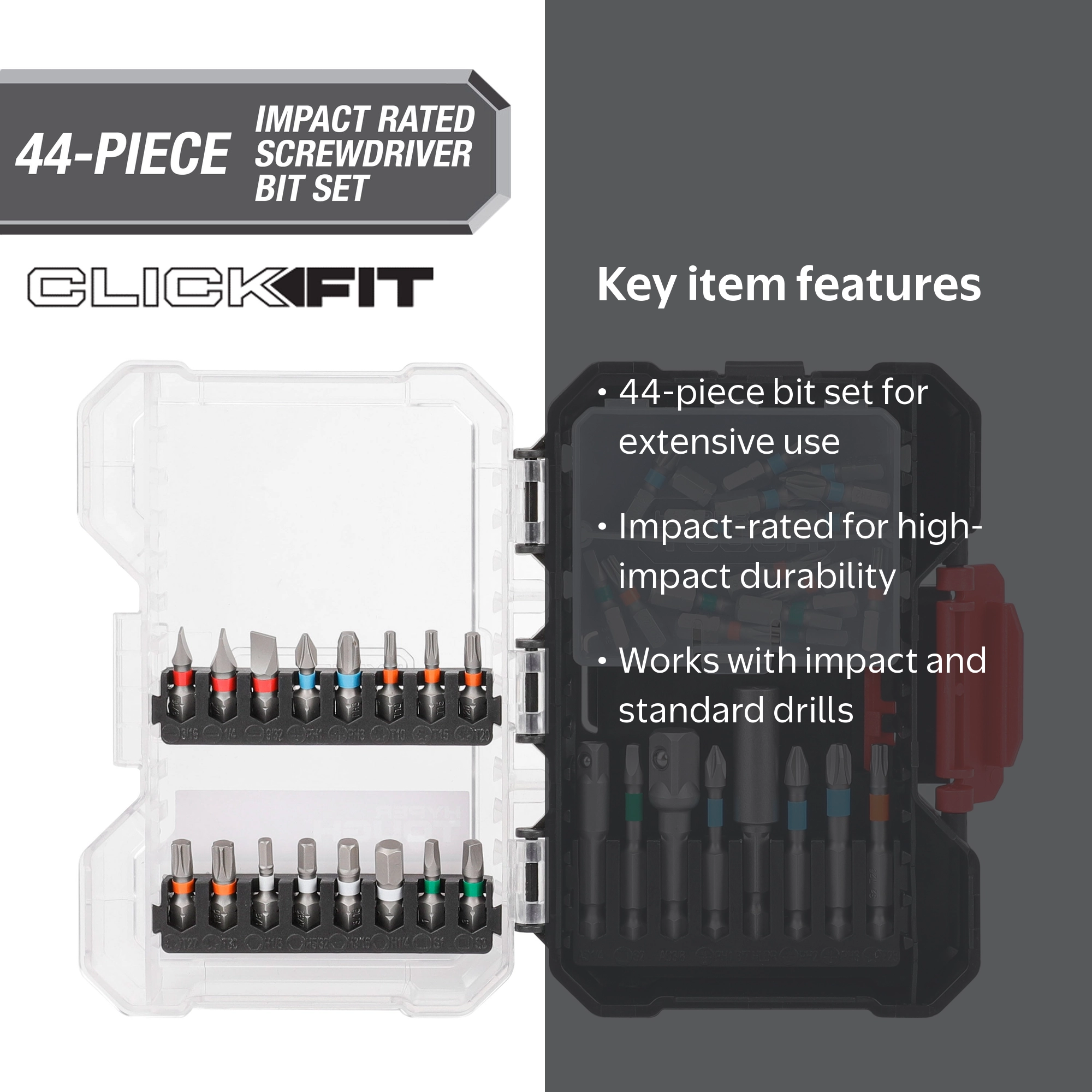 Hyper Tough Impact Rated 44-Piece Screwdriver Bit Set in Click Fit