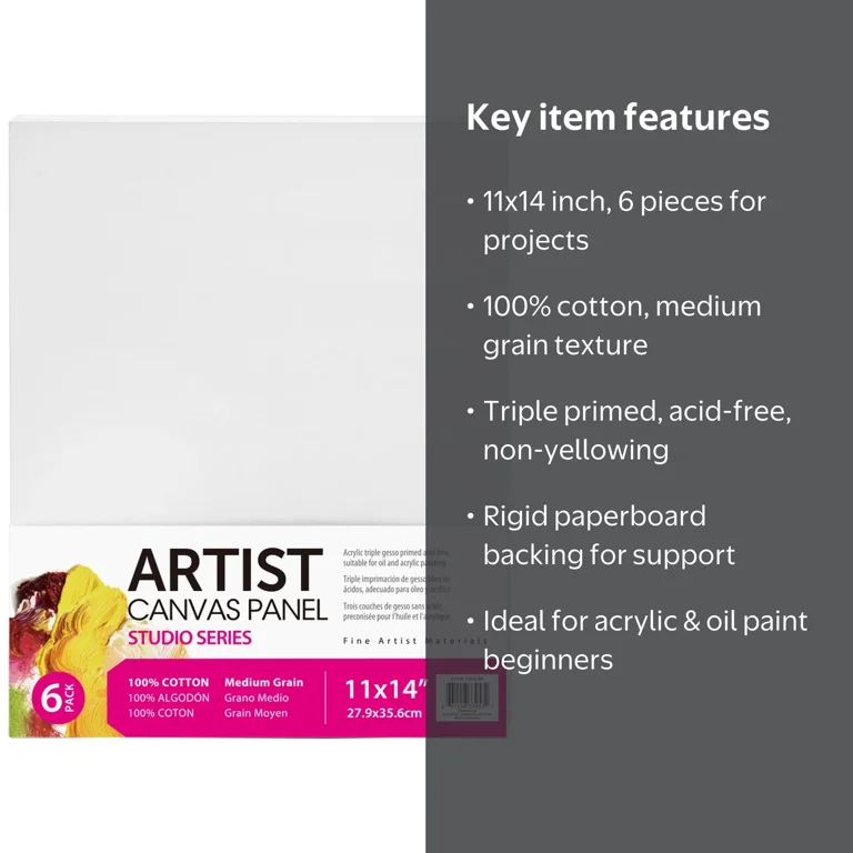 Studio Canvas Panel, 100% Cotton Acid Free White Canvas, 11