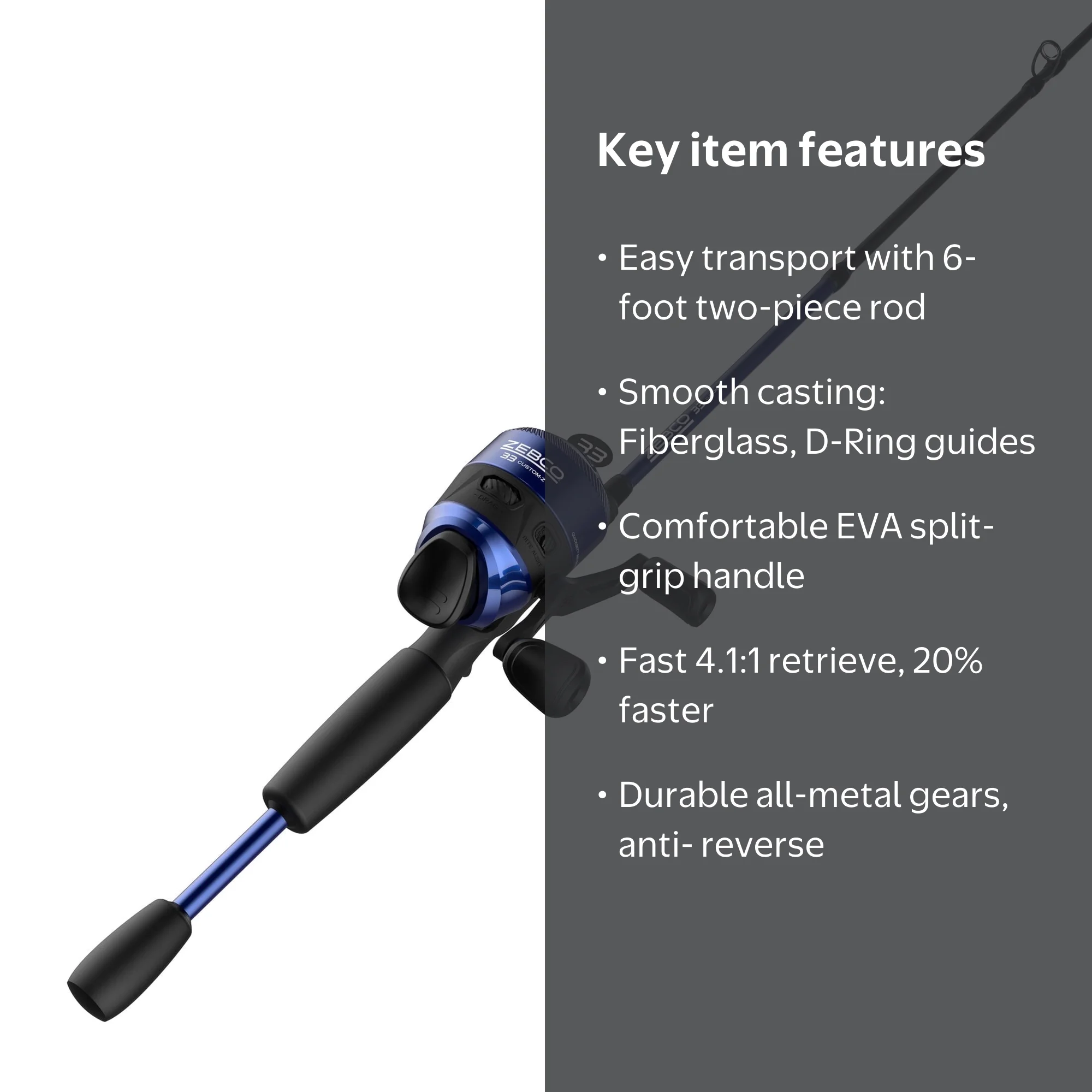 Zebco, Spincast Reel and Fishing Rod Combo, 6' Size 33, Blue