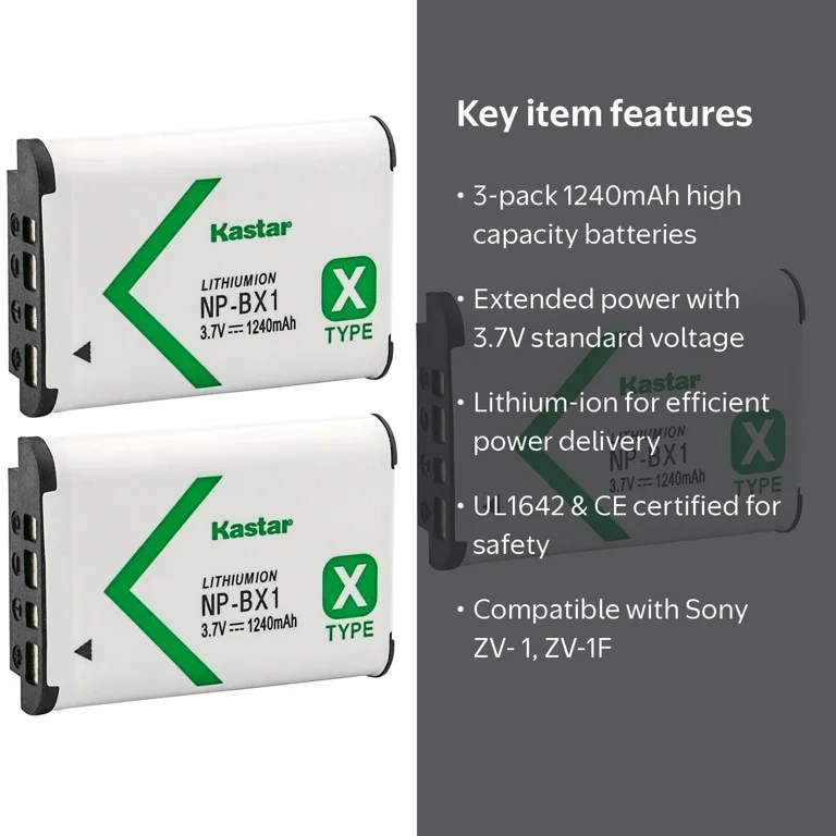 Kastar Replacement NP-BX1 Battery, Compatible with Sony ZV-1, ZV