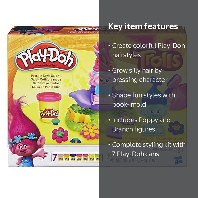 Play-Doh Trolls Press N Style Salon Kit, includes Poppy and Branch