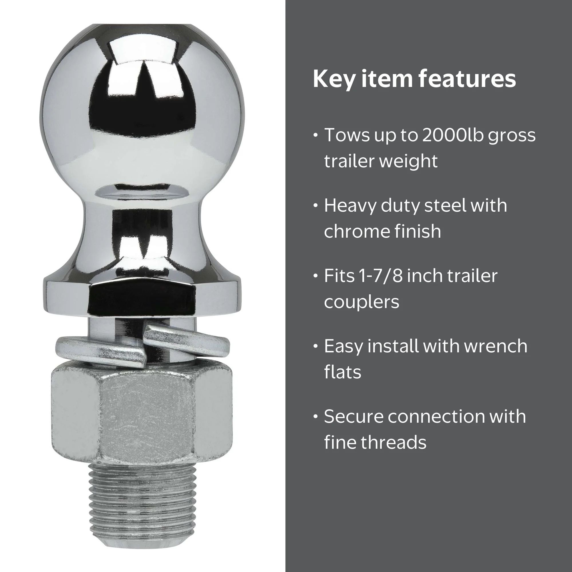 TowSmart Class I Hitch Ball, 1 7/8 in., 1 in. shank, 2 in. length