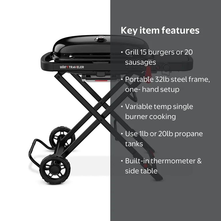 Weber Traveler Backyard BBQ Portable Gas Grill, Stealth Edition