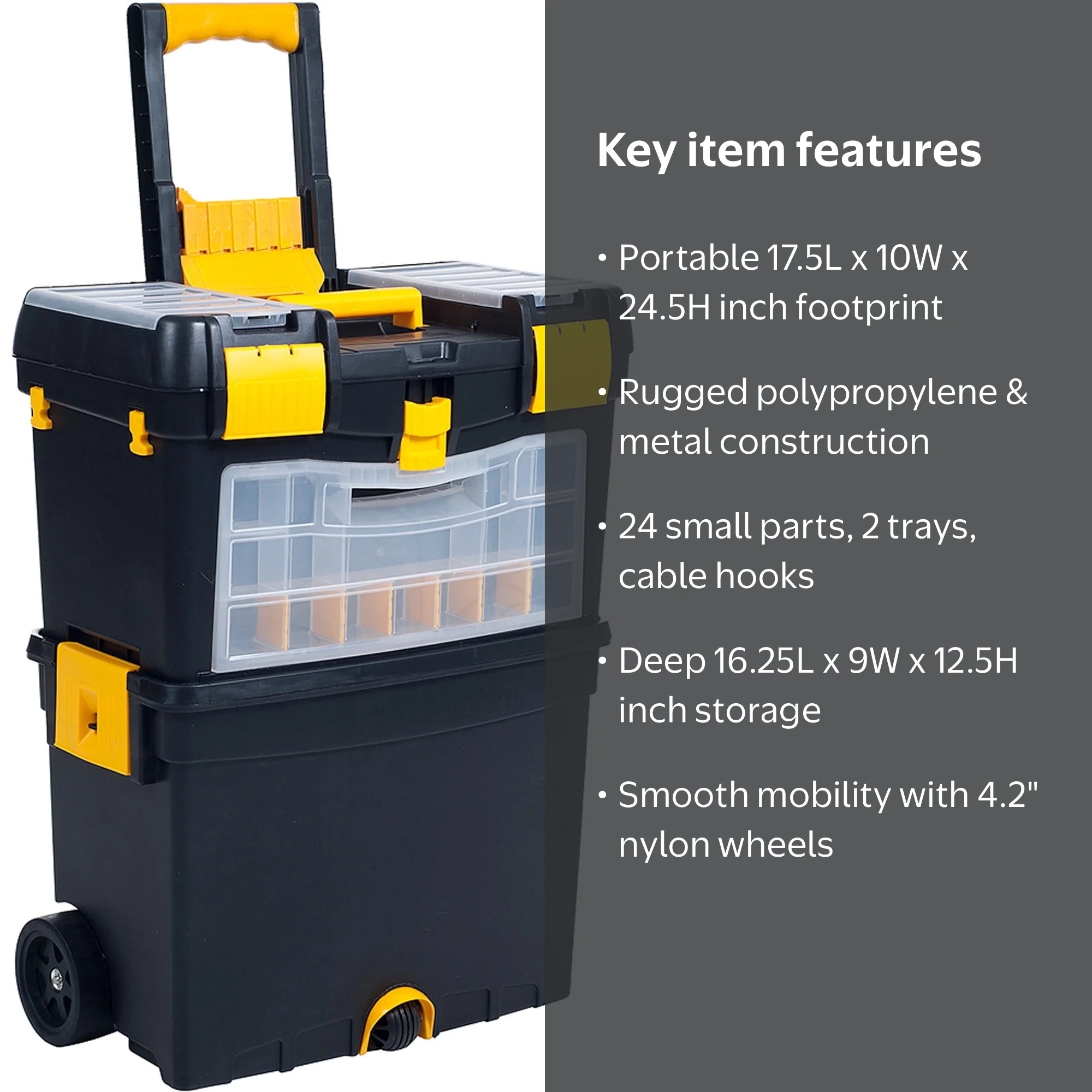 Stalwart Portable Toolbox with Wheels, Comfort Grip, Drawers