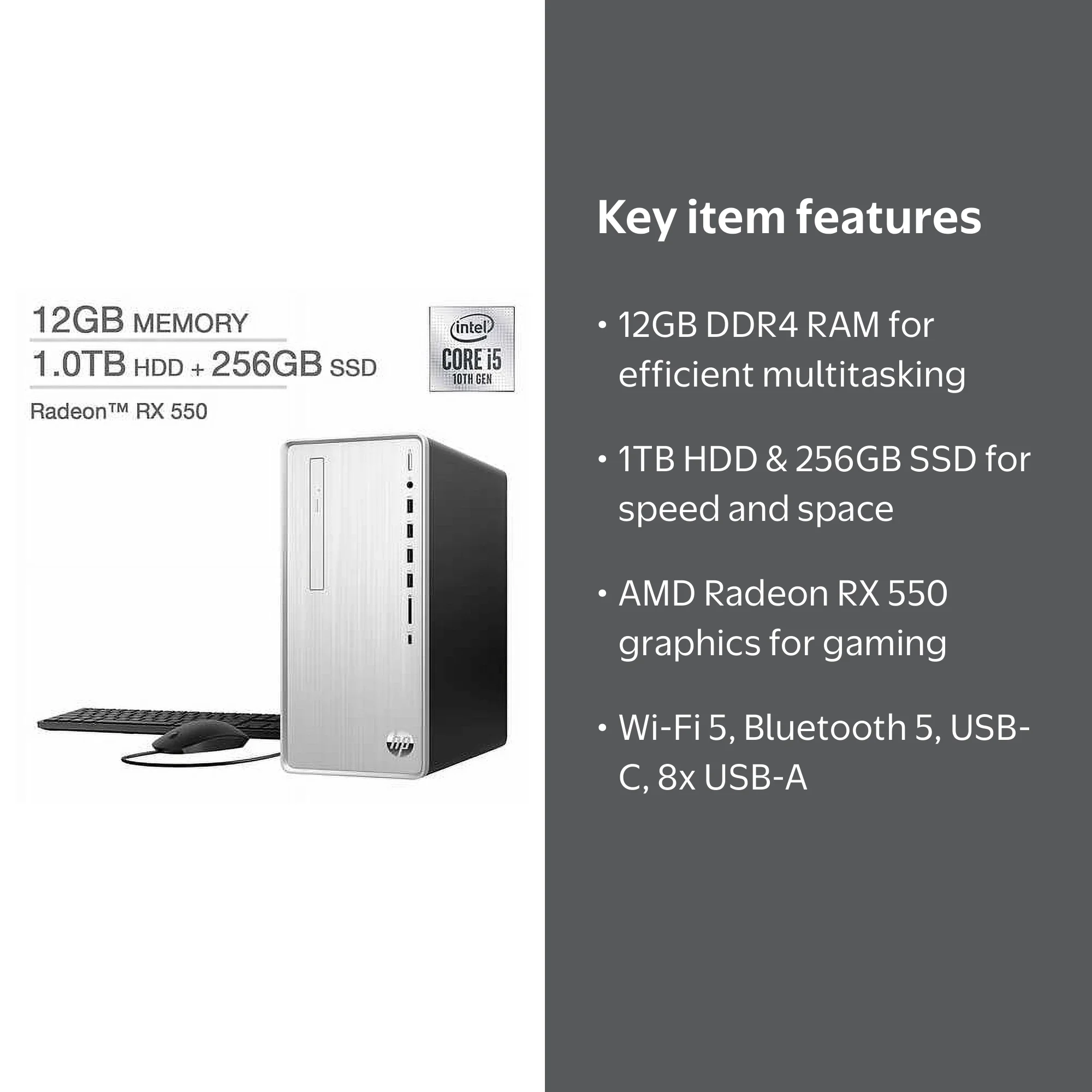 HP Pavilion Desktop - 10th Gen Intel Core i5-10400F - AMD Radeon