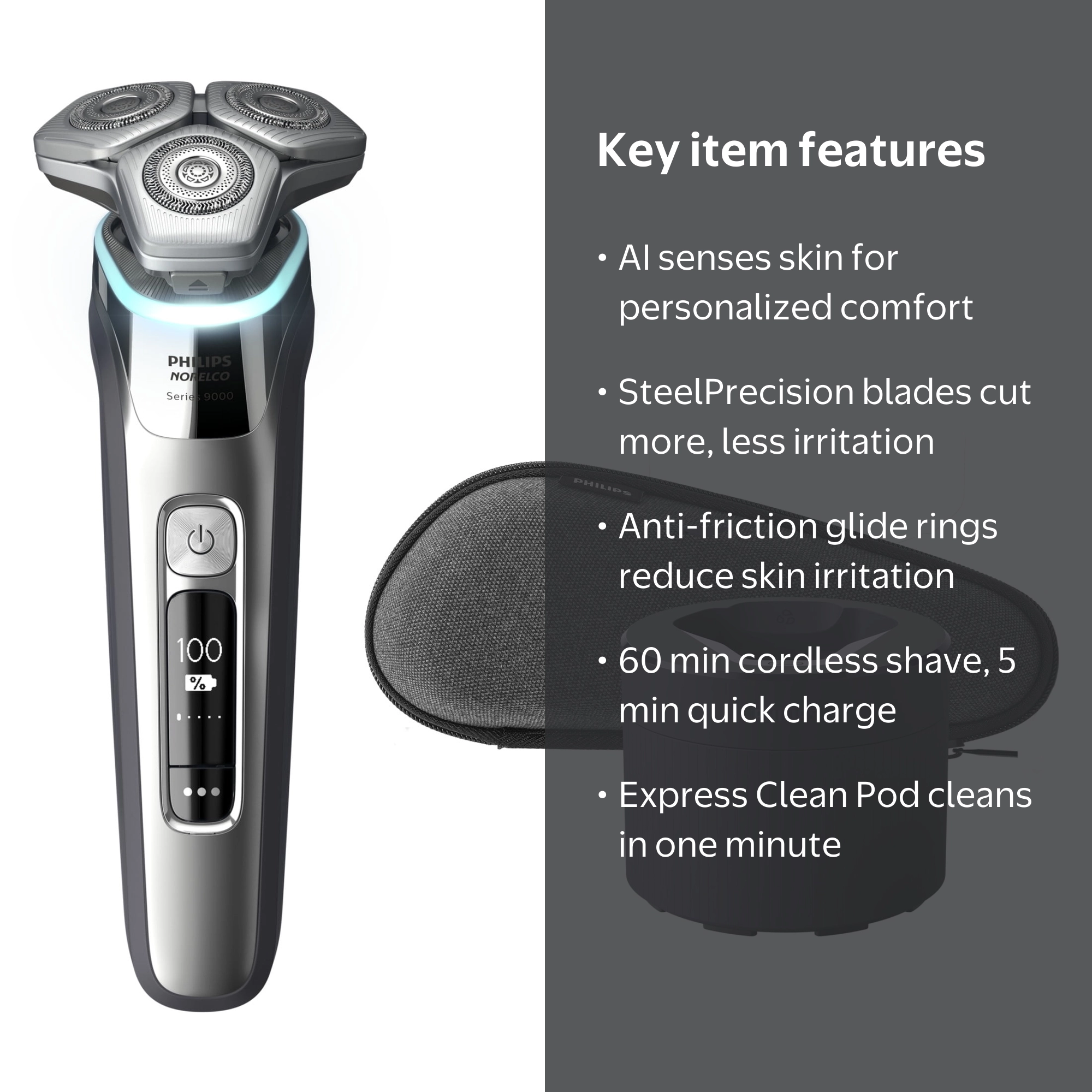 Philips Norelco 9500 Electric Shaver S9985/84, Wet & Dry, Quick