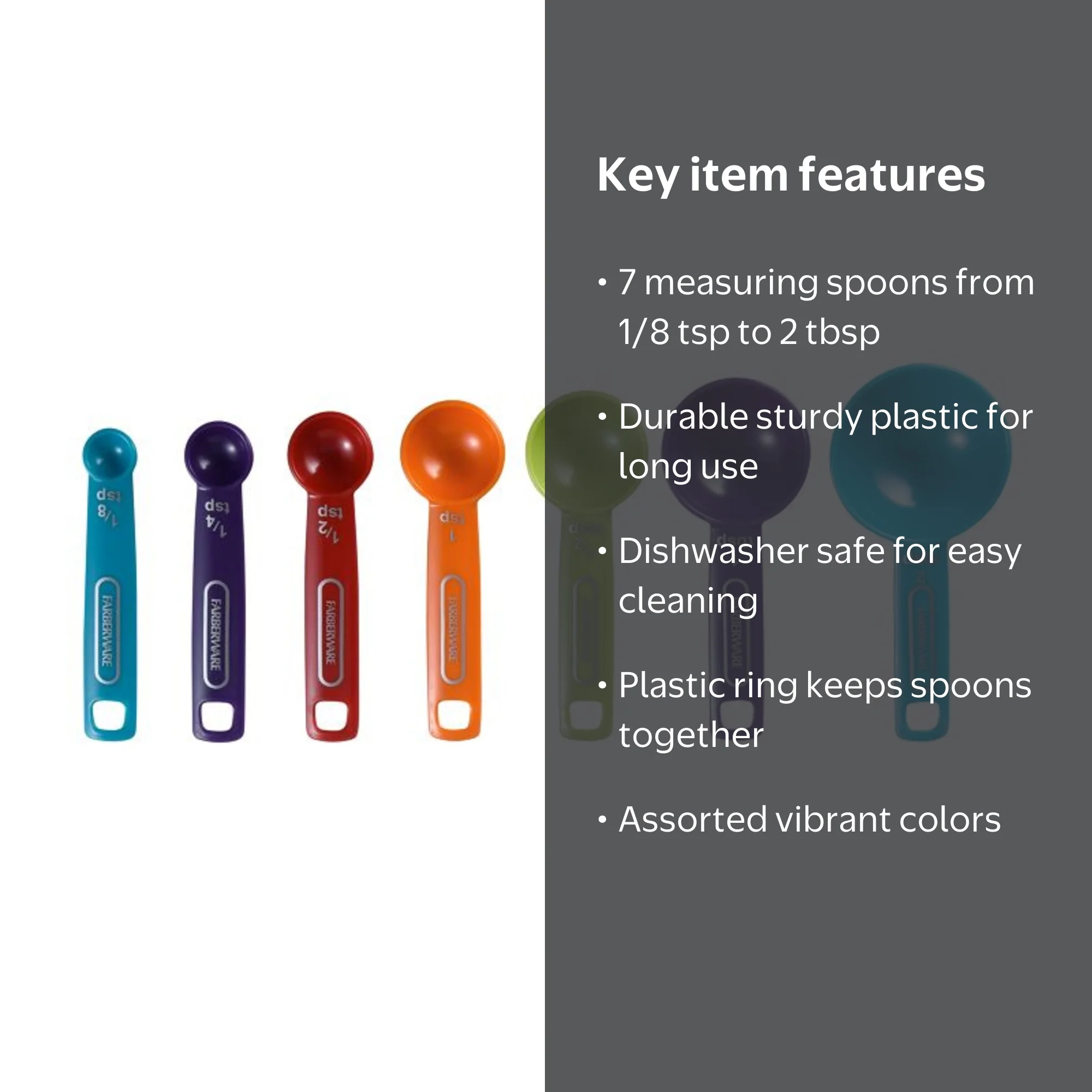 Farberware Plastic Measuring Spoons Set 7 Pieces Multi-Colored