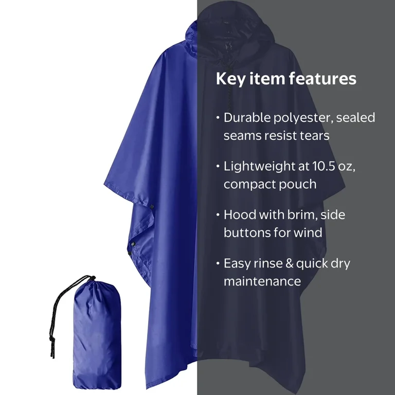 GPED Adult Hooded Rain Poncho, Waterproof Lightweight Reusable