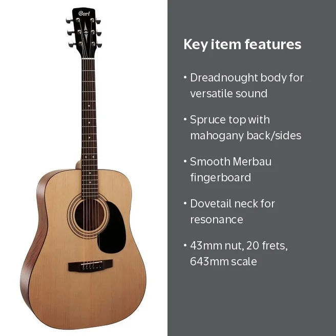 Cort Guitars AD810OP-A Standard Series Dreadnought Acoustic Guitar