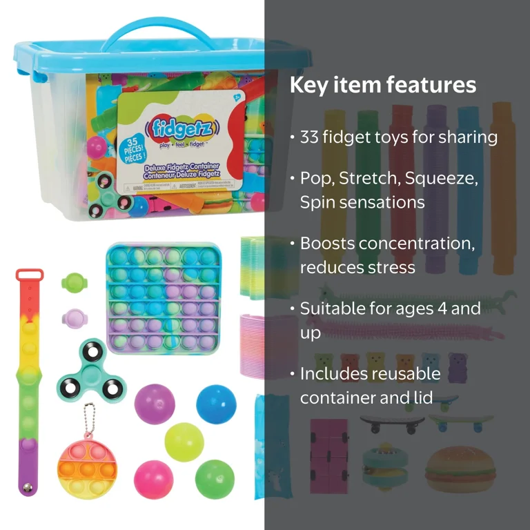 Fidgetz Deluxe Fidget Toys Container, Sensory Toys for Kids and