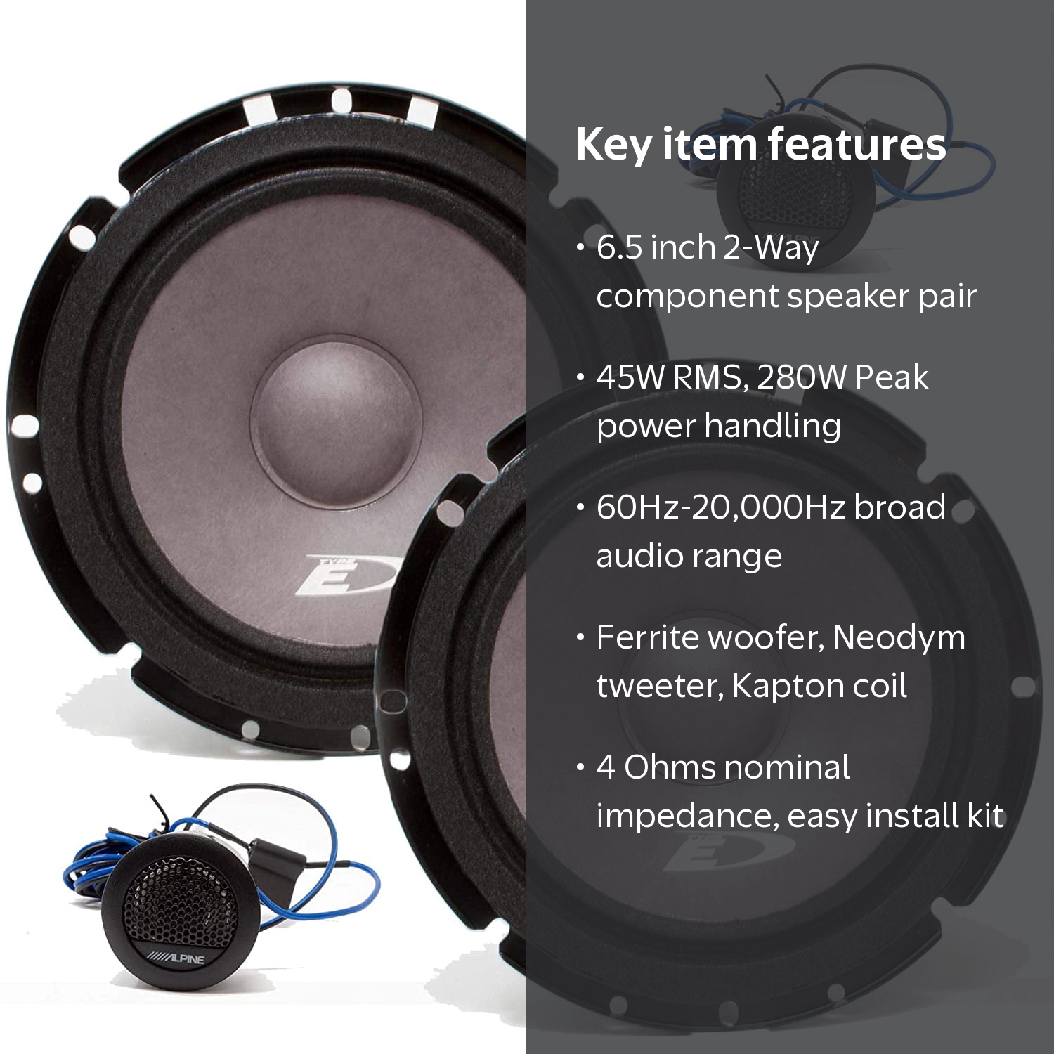 Alpine, SXE-1751S Component Speakers, 6.5 inch, 280W peak