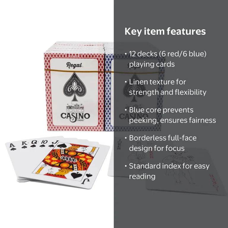 Regal Games Monaco Casino 12 Pack Playing Cards for Poker, Bridge
