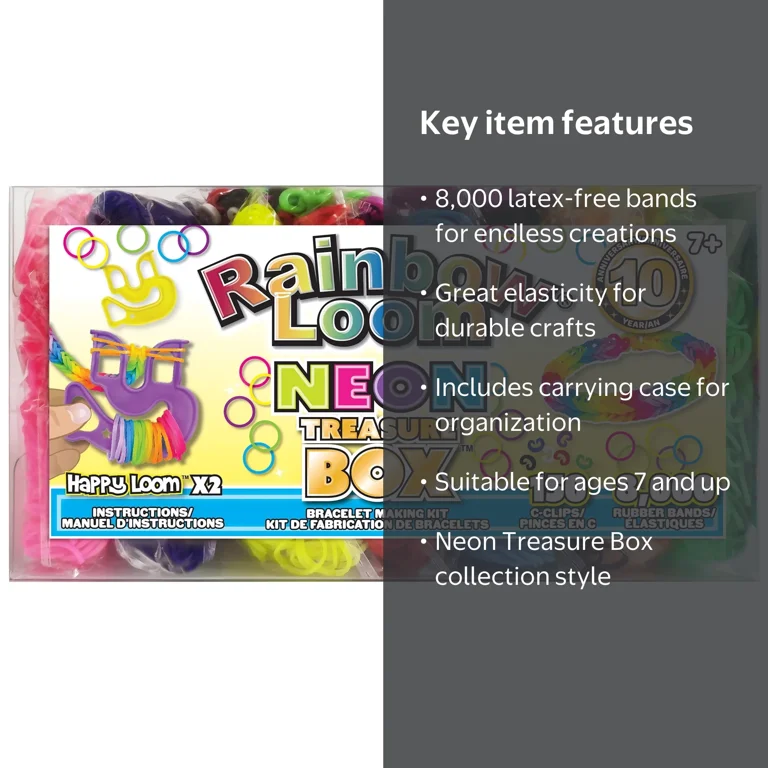 Rainbow Loom, Neon Rubber Band Treasure Box Edition, 8000 Bands