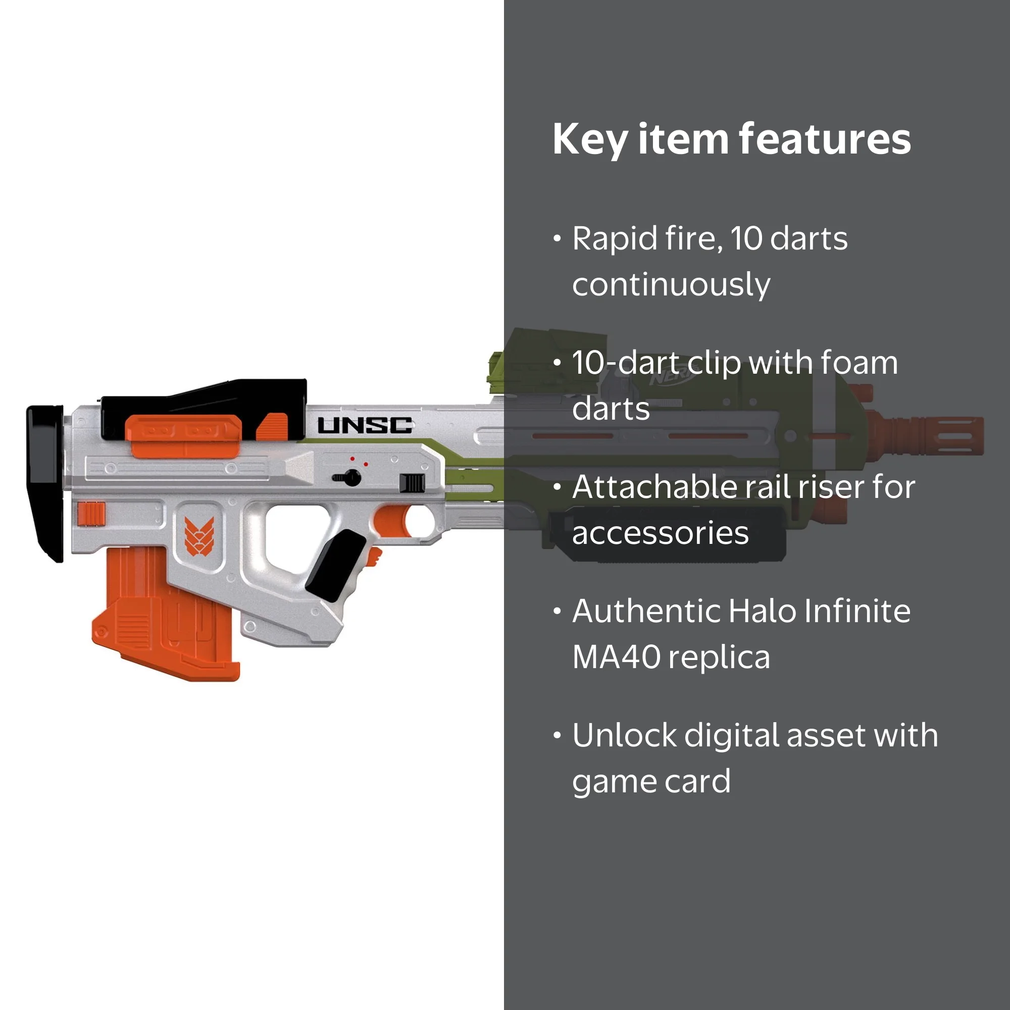 Nerf Halo Motorized Dart Blaster with 10-Dart Clip & Riser