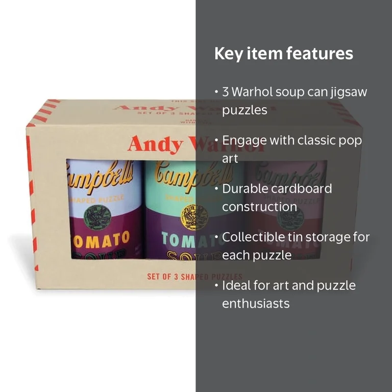 Andy Warhol, Soup Cans Shaped Jigsaw Puzzles, Set of 3, in Tins