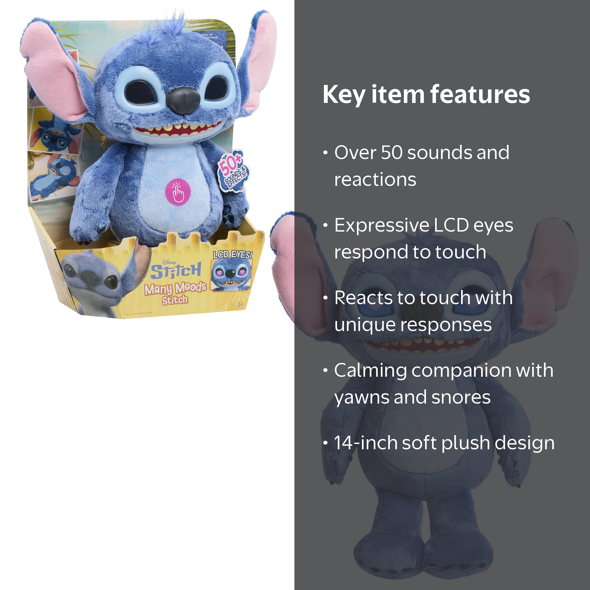 Disney Stitch Many Moods Interactive Plush Toy, 50+ Sounds