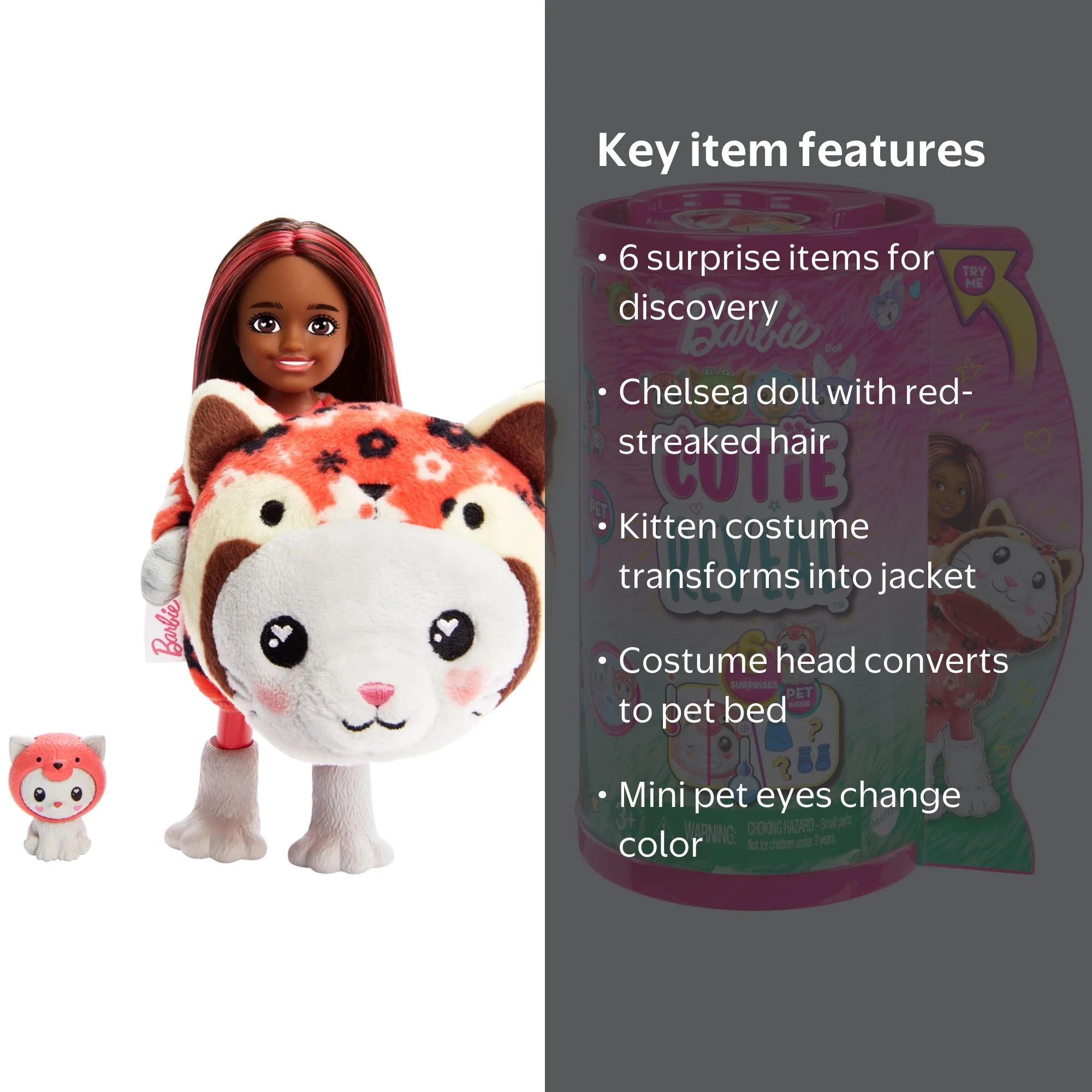 Barbie, Chelsea Doll, Kitten Red Panda Costume, 6 Surprises