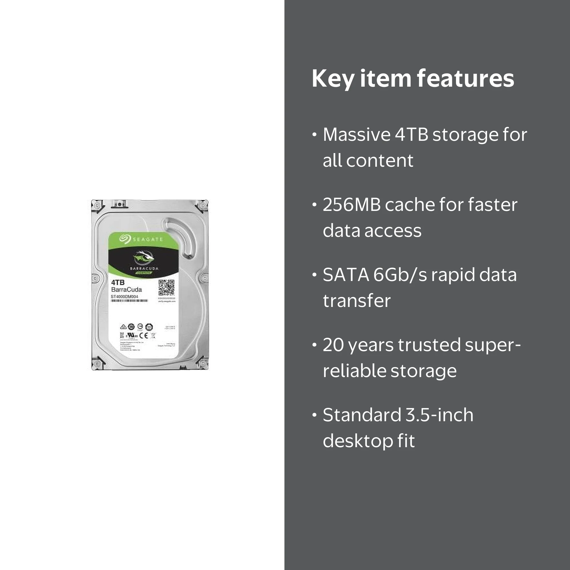Seagate 4TB BarraCuda SATA 6Gb/s 256MB Cache 3.5-Inch Internal