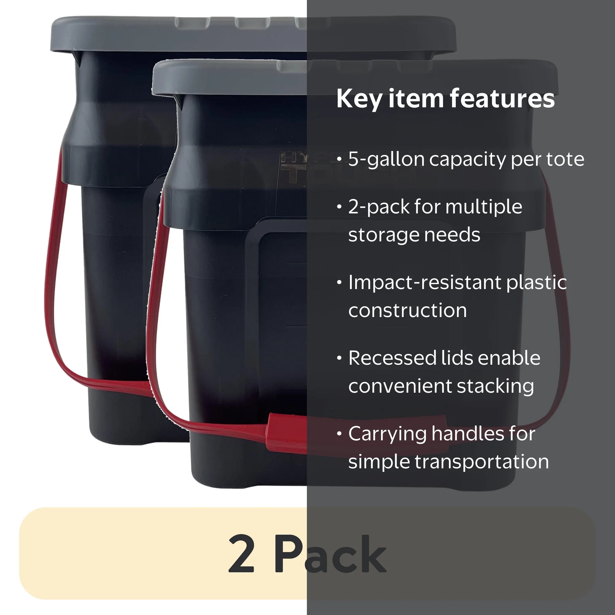 2 pack) Hyper Tough 5 Gallon Heavy Duty Plastic Material Bucket