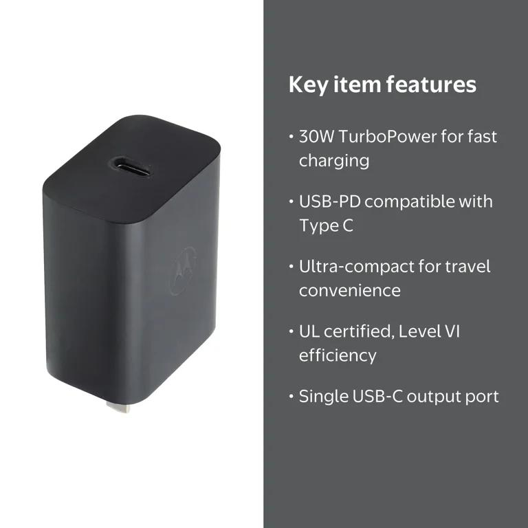 Motorola TurboPower 30 USB-C Wall Charger, 30W Compact and