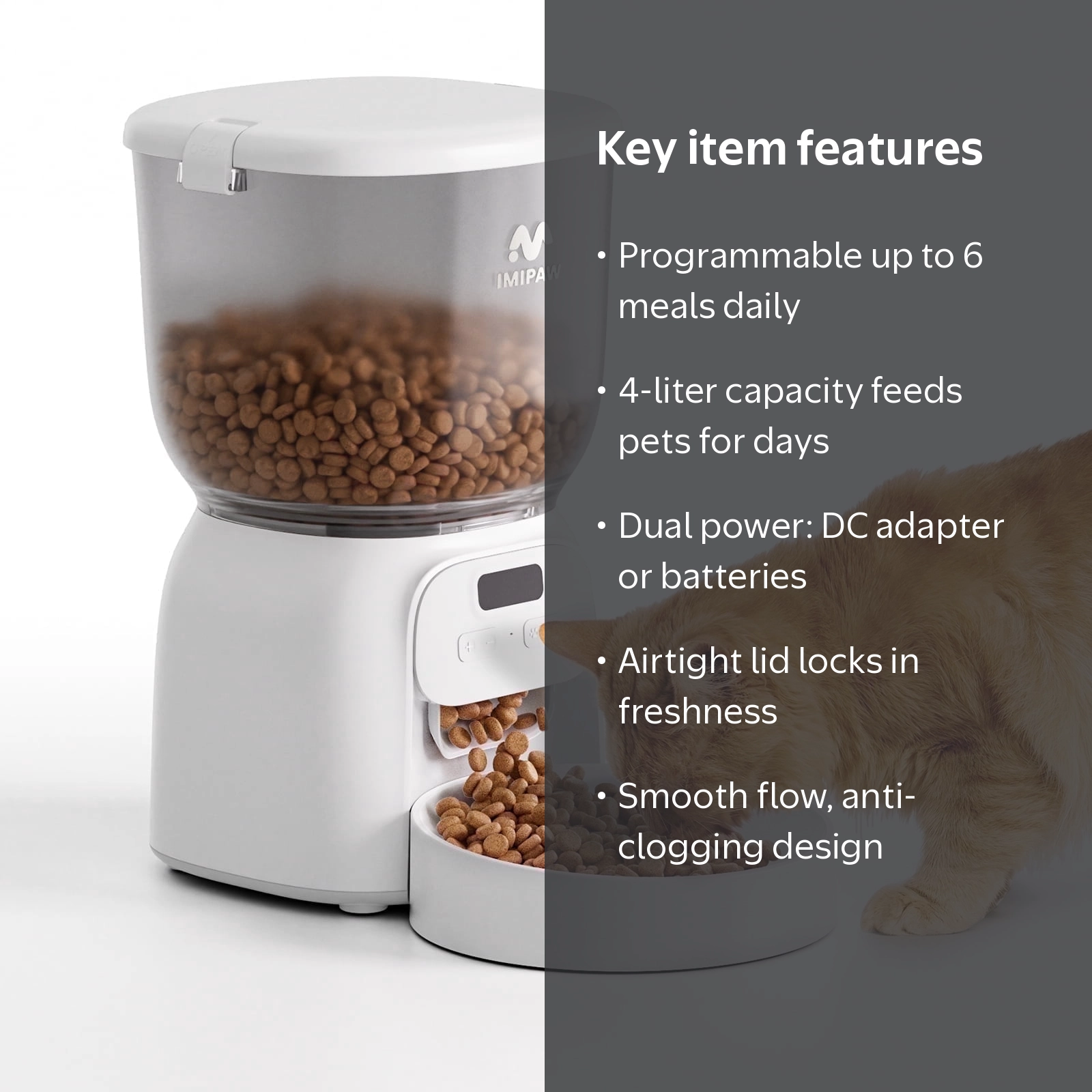 IMIPAW, Automatic Cat Feeder, 4L, Programmable, LCD Display