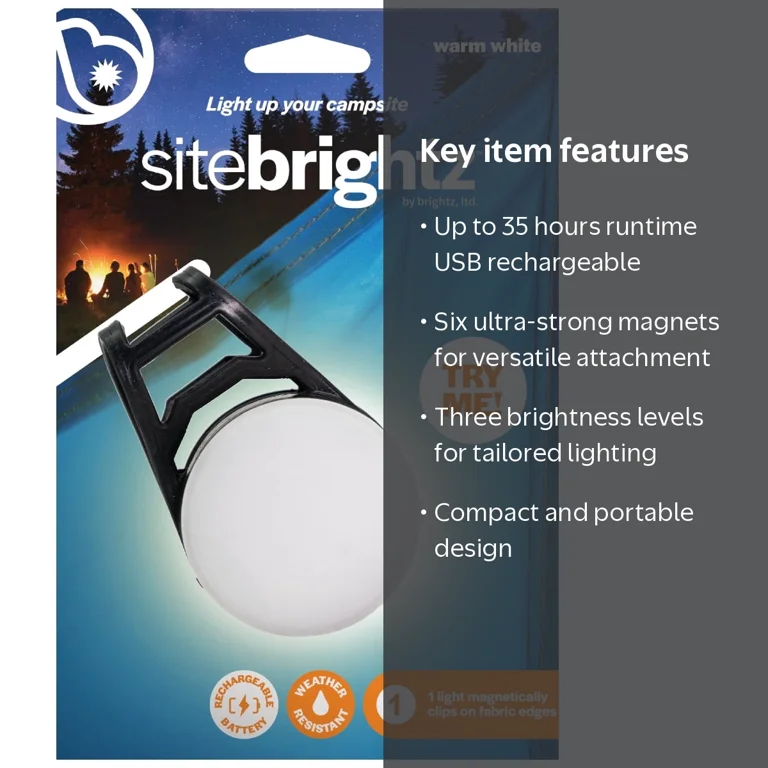 Brighte ELEKIBRUSH＋ Brightz, LED Tent Light, USB Rechargeable, Magnetic Clip-On