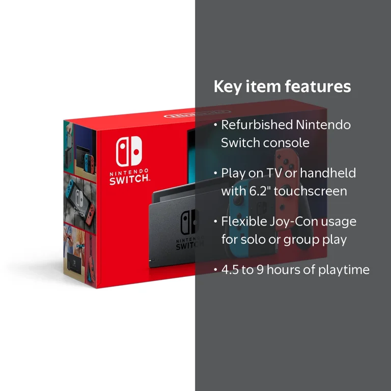 Nintendo, Restored Nintendo Switch Console, Neon Blue and Red Joy