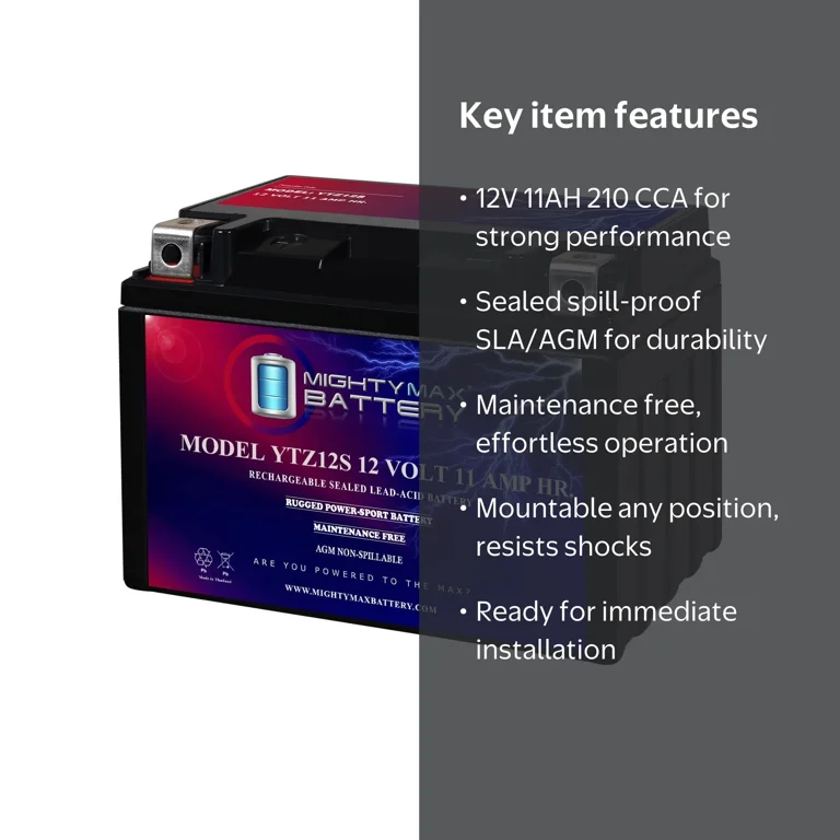 Mighty Max Battery, Motorcycle Battery, 12V 11AH, 210 CCA