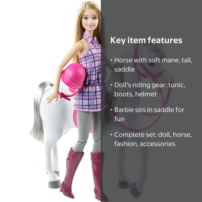 Mattel Barbie Doll Saddle and Ride Gray Toy Pony Horse Kid Child