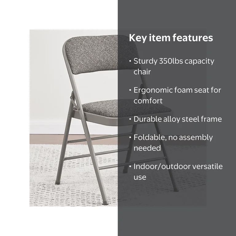 VTOY 2-Pack Gray Padded Folding Chairs, Portable Metal Chairs for