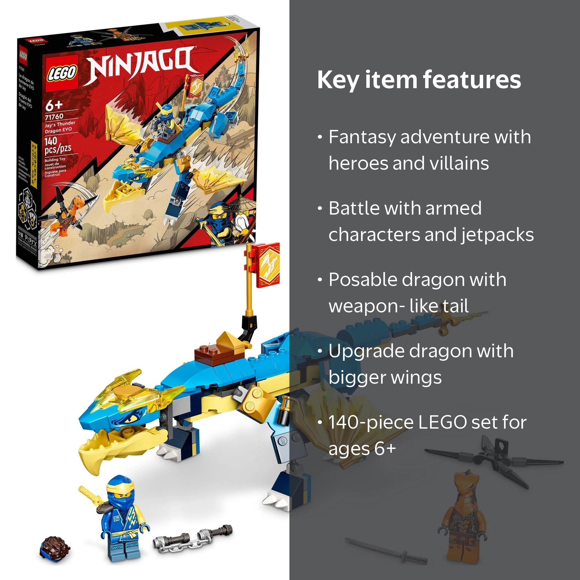 LEGO NINJAGO Jay‚Äôs Thunder Dragon EVO Building Set, 140 Pieces