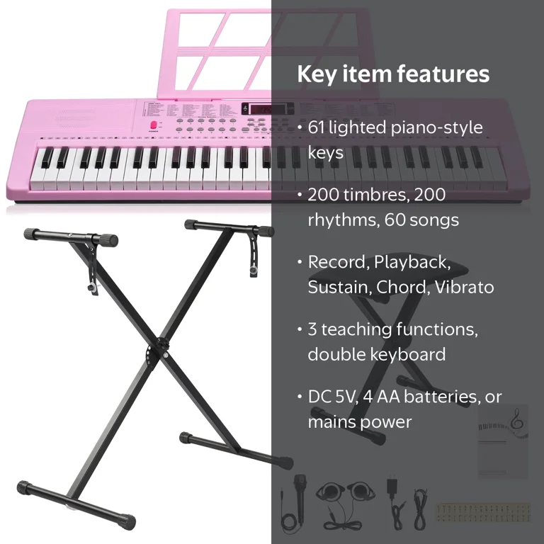 Ktaxon 61 Keys Keyboard Piano with Lighted Keys, X-Stand, Piano