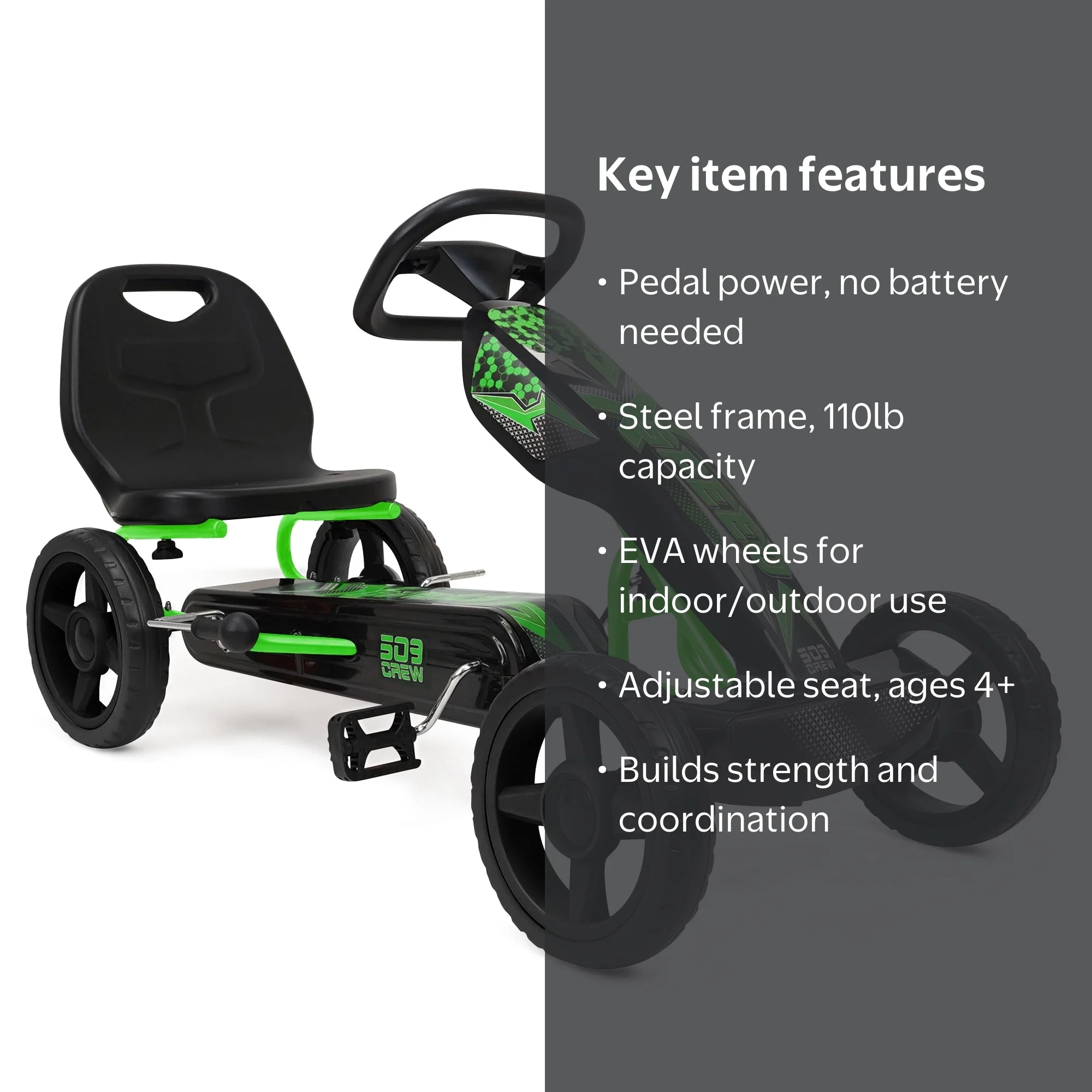 509 Crew Xspeed Pedal Go-Kart Green Black, Adjustable Seat, Indoor