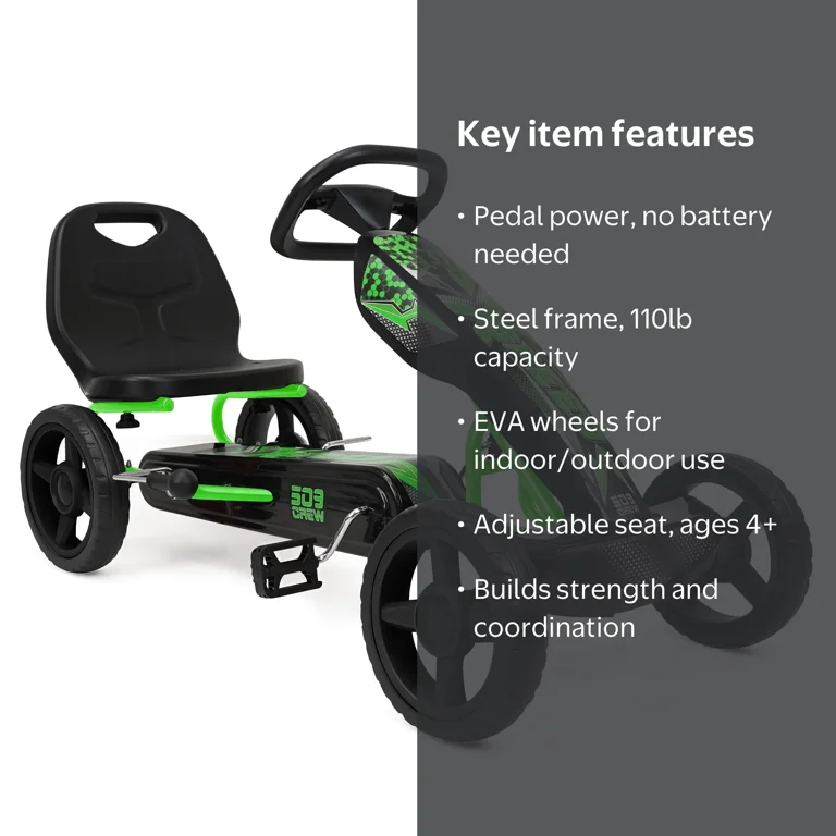 509 Crew, Xspeed Pedal Go-Kart, Kids 4 Wheel Ride-On, Adjustable