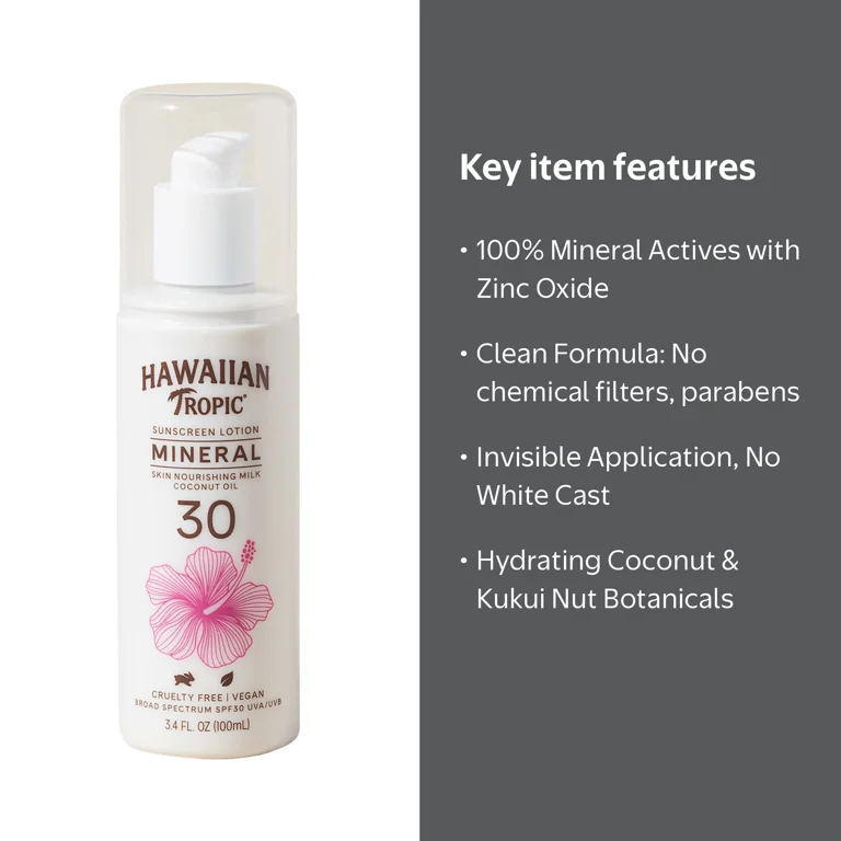 Hawaiian Tropic Mineral Skin Nourishing Milk Sunscreen SPF 30 3.4
