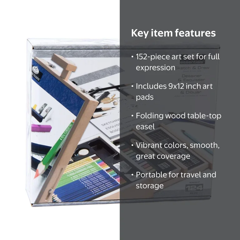 Royal & Langnickel Sketch and Draw Box Easel Art Set, 152pc
